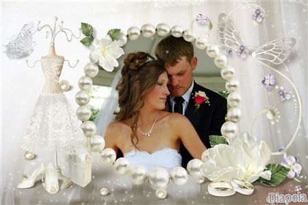 Montage photo Mariage robe de mariée et perles